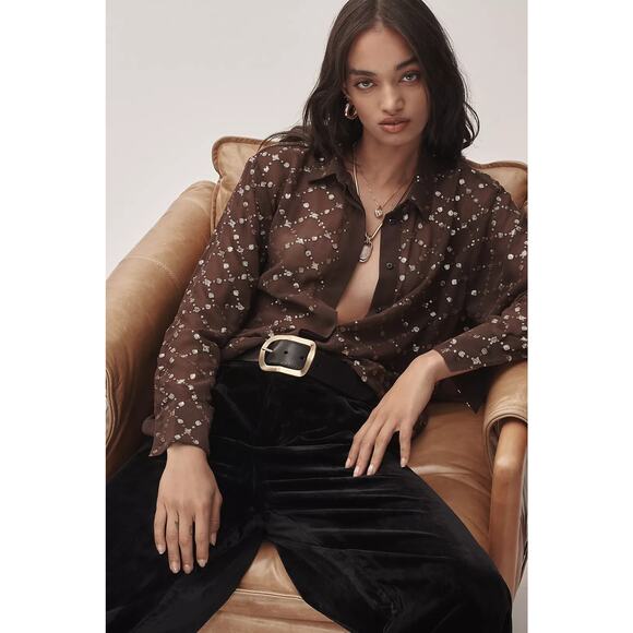 NWT Anthropologie Wide-Leg Velvet Pants $148 MEDIUM Black PLEATED Back Elastic - Picture 4 of 6